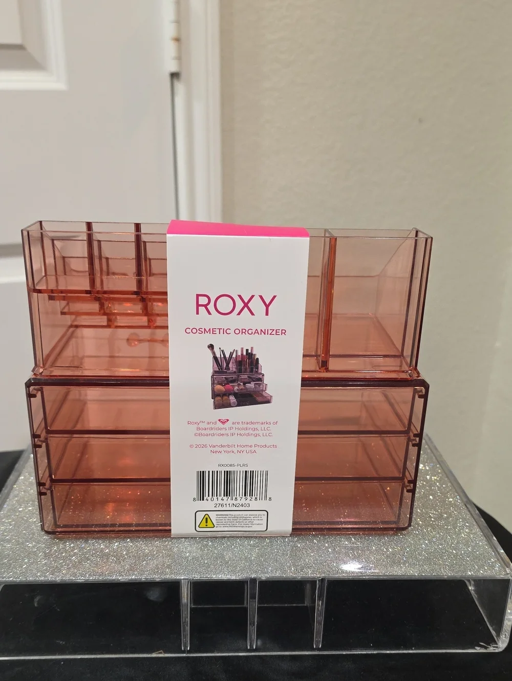 Roxy 2-Tier Pink Acrylic Cosmetic Organizer